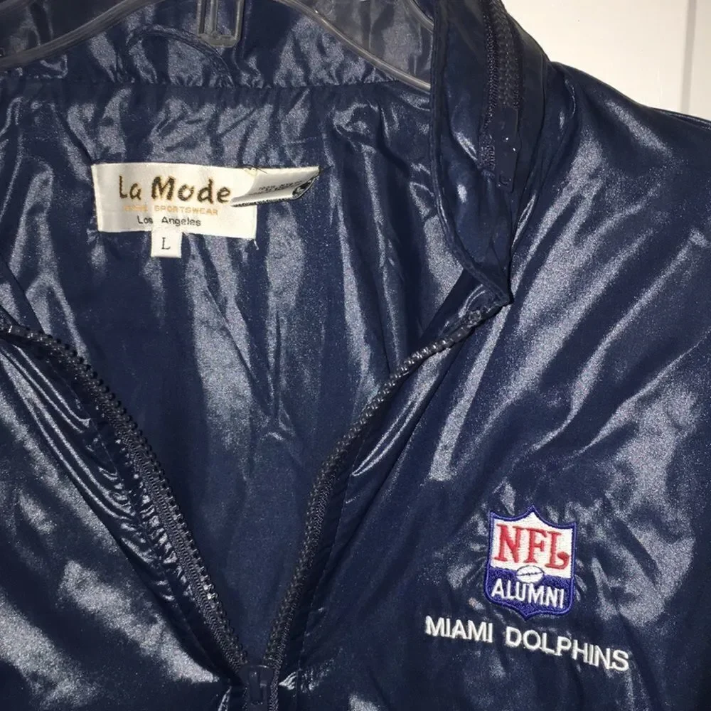 Blue Retro Don Shula Miami Dolphins Cafe Racer NFL Alumni Jacket L Vintage WOW!